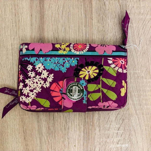 Vera Bradley Purple Floral Turn Lock Wallet - Picture 1 of 10